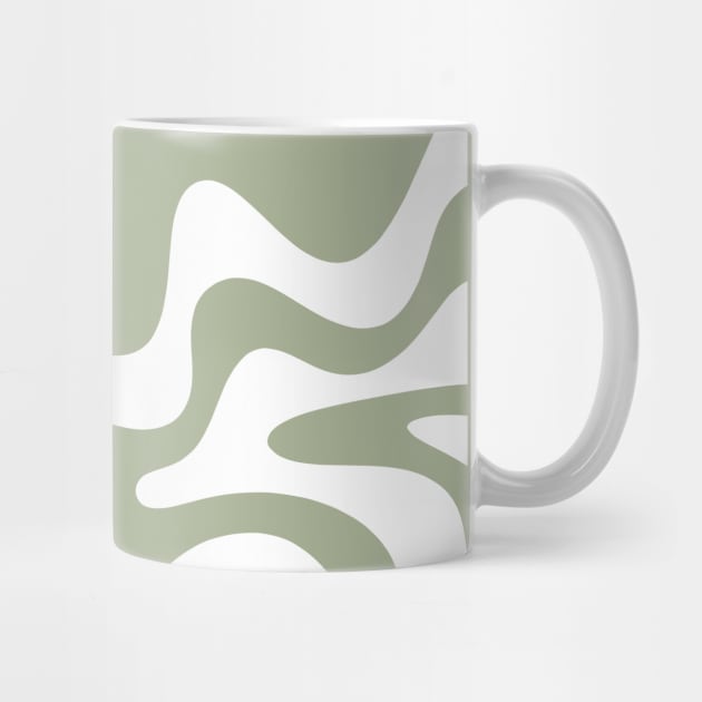 Liquid Swirl Retro Abstract Pattern in Sage Green and White by KierkegaardDesignStudio